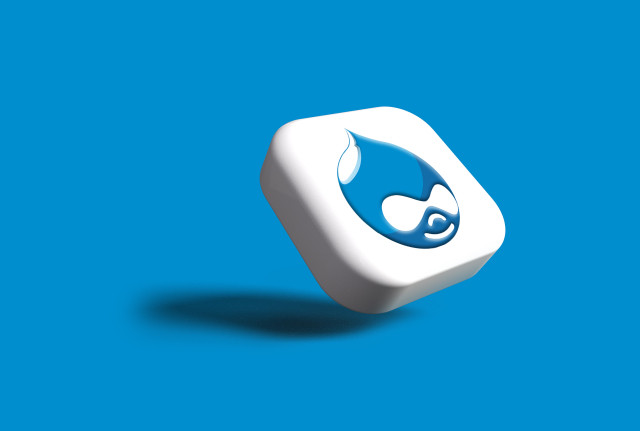 Druplicon on a plaque with large blue background